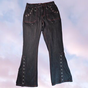 VTG Y2K Hot Topic Mid-Rise Grunge Rock Punk Denim Flare Jeans Black Womens 9